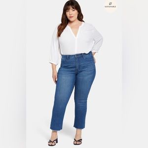 NYDJ Slim Bootcut Ankle High Rise Jean Lift Tuck Size 22W Dark Wash Raw Hem